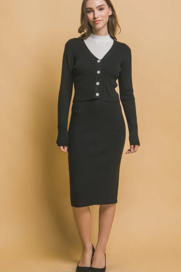 Day at The Office Cardigan & Skirt SET